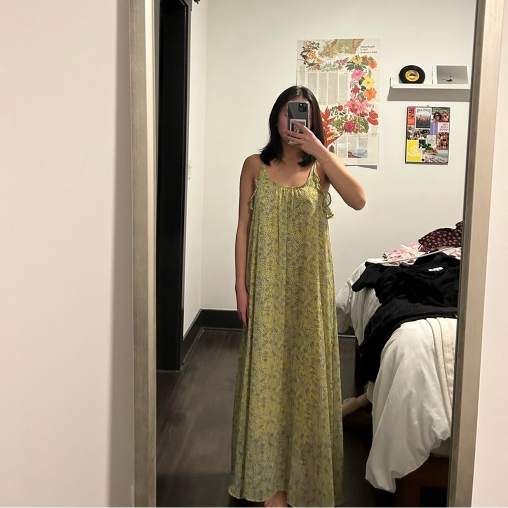 Who What Wear Yellow Floral Maxi Dress with Spaghetti Straps